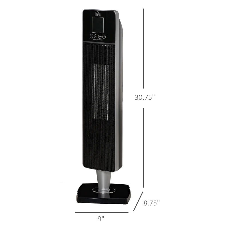 HOMCOM 2-In-1 Electric Space Heater, Oscillating Tower Heater for Indoor Use, with 3 Modes, 8H Timer, Remote, Tip-Over and Overheat Protection, 750W / 1500W, Black