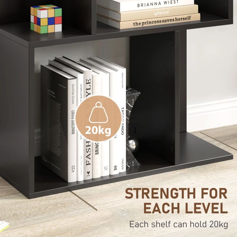 HOMCOM 5-Tier Geometric Bookshelf, S Shaped Bookcase, Modern Freestanding Display Shelf Unit for Home Office, Black