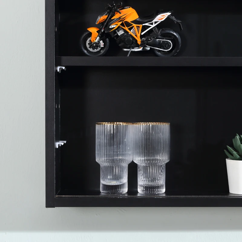 HOMCOM 5-Tier Display Cabinet, Shot Glass Display Case, Glass Curio Cabinet with 2 Glass Doors and 4 Adjustable Shelves, Black
