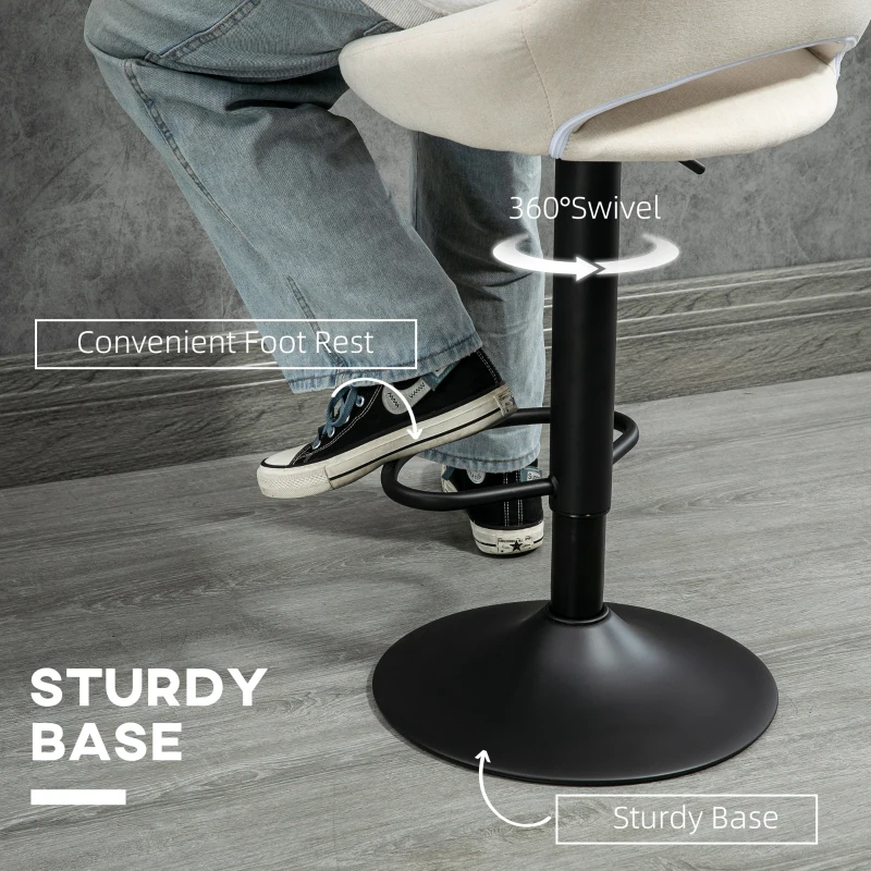 HOMCOM Modern Bar Stools, Swivel Bar Height Barstools Chairs with Adjustable Height, Round Heavy Metal Base, and Footrest, Set of 4, Cream White
