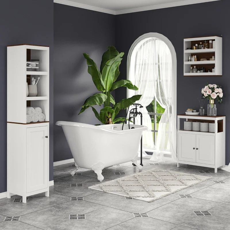 kleankin 2-Piece Bathroom Furniture Set, Slim Bathroom Storage Cabinets with Doors and Shelves, Tall Bathroom Linen Tower and Small Bathroom Floor Cabinet, White