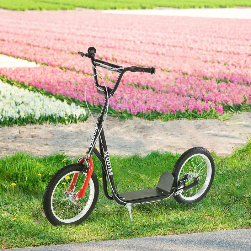 Aosom Youth Scooter Kick Scooter for Kids 5+, Max Load 220 LBS., with Adjustable Handlebar, 16" Inflatable Wheels, Dual Brakes, Black