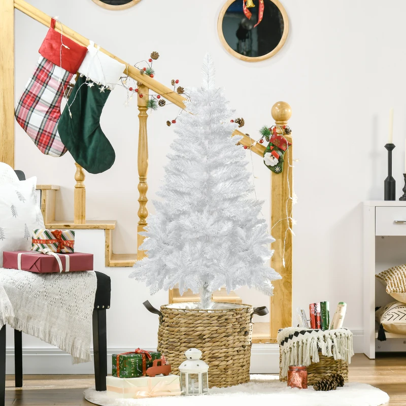 HOMCOM 4ft Artificial Christmas Tree with Pine Realistic Branches, Auto Open, for Indoor Decoration, White