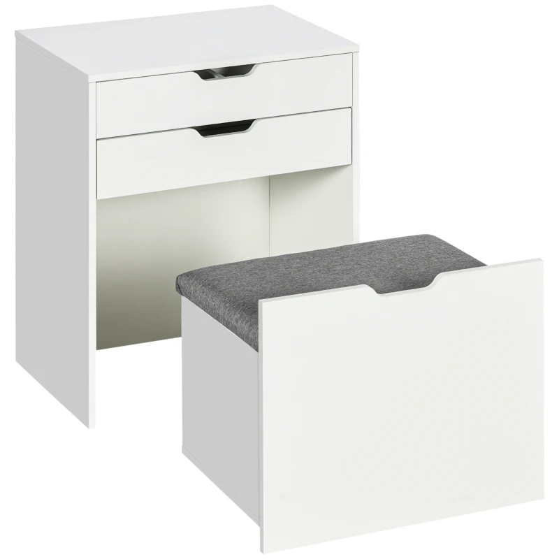 HOMCOM Vanity Set with Flip Top Mirror, Makeup Vanity Desk with Stool, Dressing Table with Drawer and 7 Compartments, White