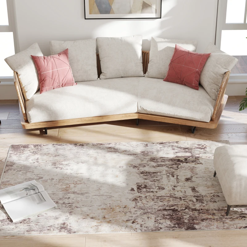 HOMCOM Machine Washable Area Rug 4x6, Non-Slip Modern Abstract Floor Carpet for Living Room, Bedroom, Dining Room, Mixed-Brown