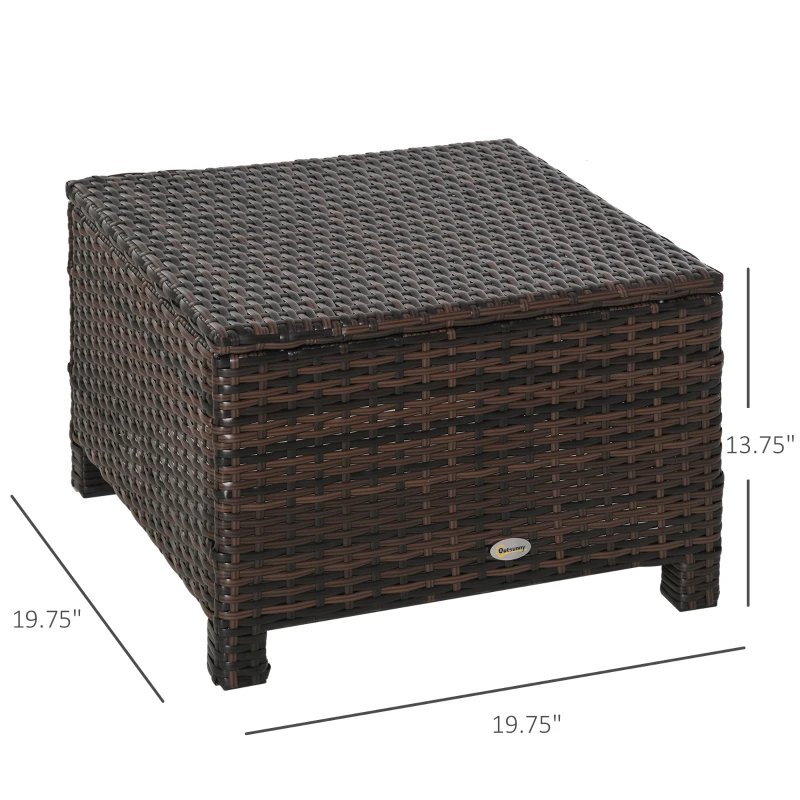 Outsunny 20" Patio Wicker Ottoman, Multipurpose Outdoor PE Rattan Footrest, Additional Seating, Side Table with Soft Cushion, Brown, White