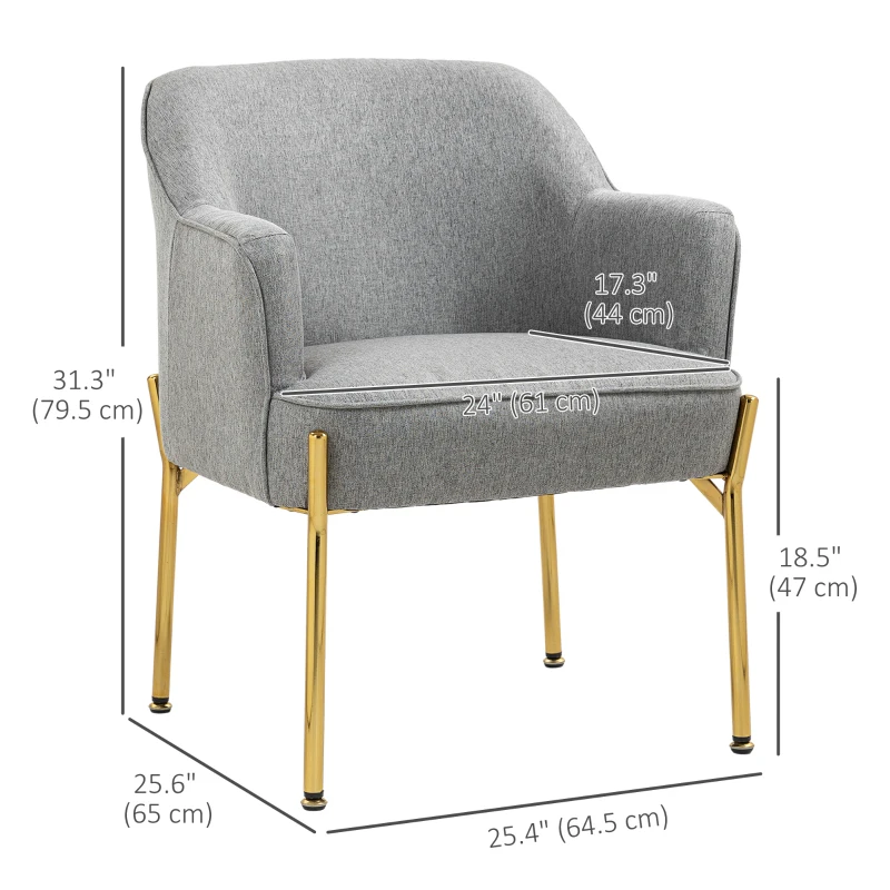 HOMCOM Fabric Armchair, Modern Accent Chair with Metal Legs for Living Room, Bedroom, Home Office, Grey