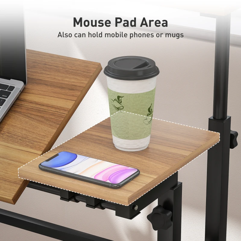 HOMCOM Mobile Stand Up Desk, Height & Angle Adjustable Computer Desk with Wheels for Standing or Sitting, Laptop Desk, Brown
