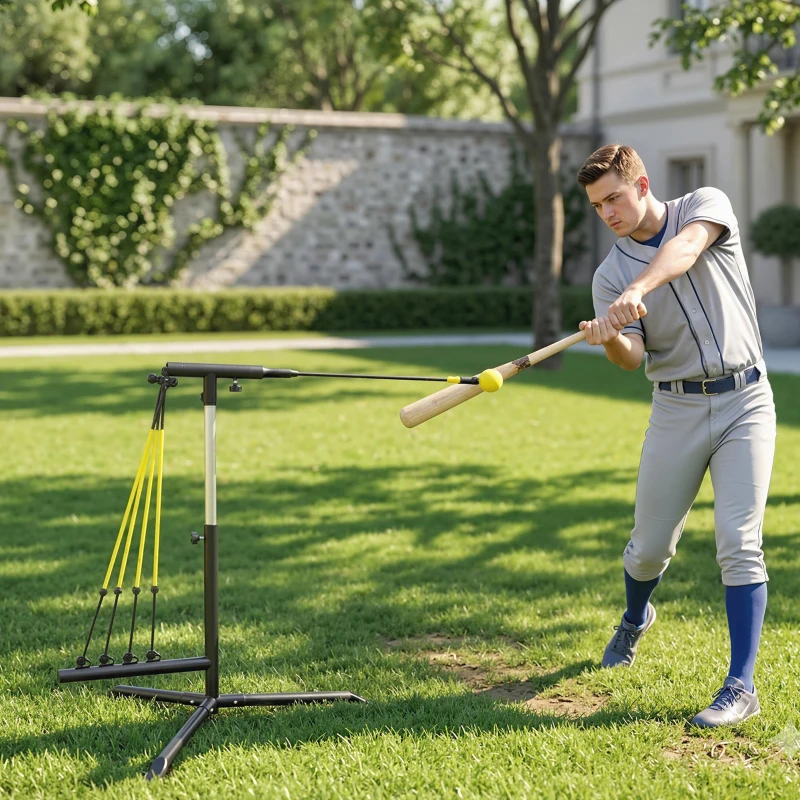 Soozier Baseball Hitting Trainer with 4 Power Bands, 32.7"-43.3" Adjustable Batting Practice Equipment with Stakes, Carry Bag