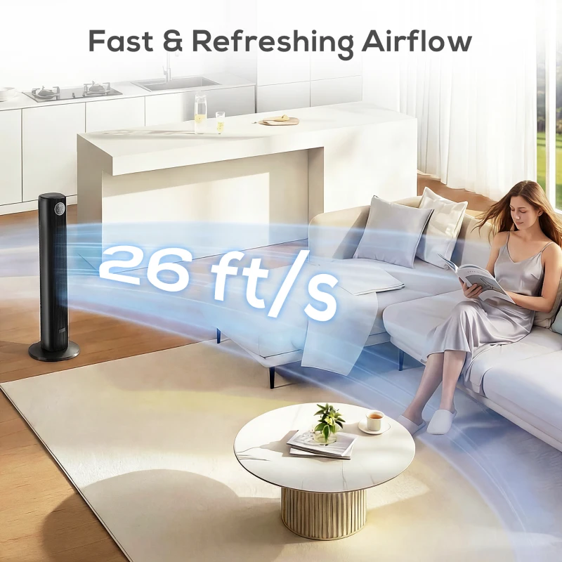 HOMCOM 28dB Tower Fan with 12 Speeds and 4 Modes, Standing Floor Fan with 80° Oscillating, 12H Timer, Black