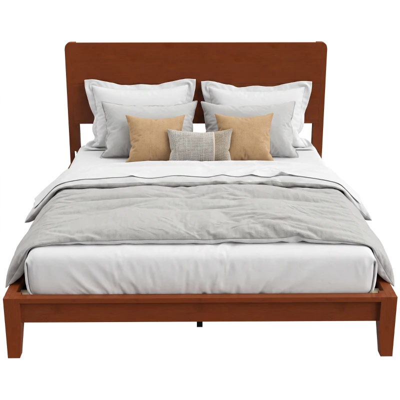 HOMCOM Queen Size Bamboo Platform Bed Frame with Headboard and 12 Poplar Slats, No Box Spring Needed, Easy Assembly, Brown