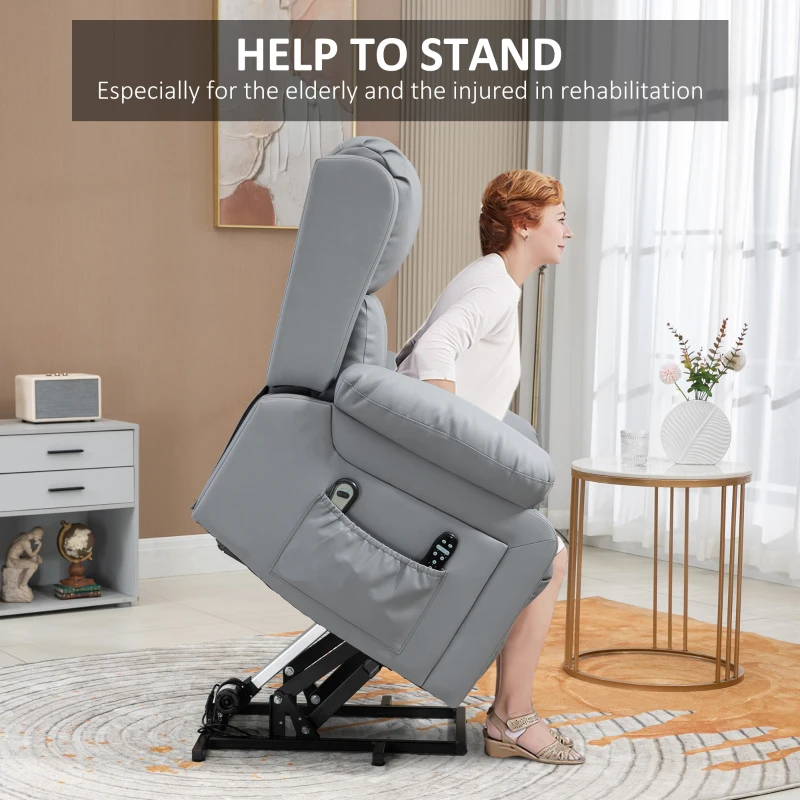 HOMCOM Electric Recliner Chair, Lift Chair for Elderly with Vibration Massage, Remote Control and Side Pockets, Gray