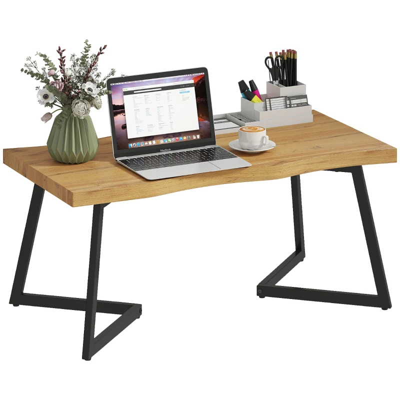 HOMCOM Coffee Table Curved Thick Top Living Room Accent Table Black Metal Legs, 39.4" x 19.7" x 17.7", Oak