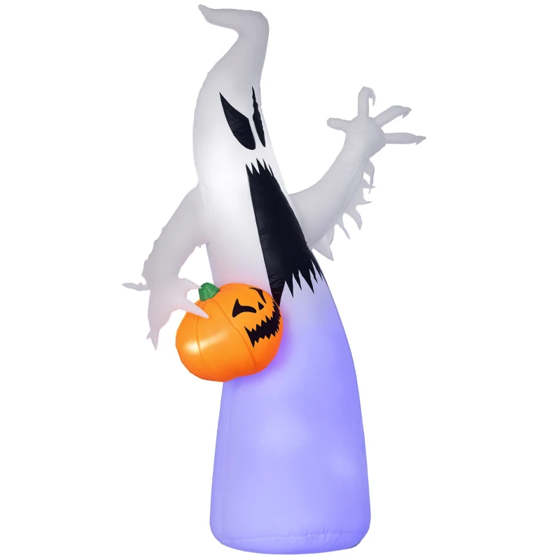 HOMCOM 5.9' Halloween LED Yard Decor Ghost with Pumpkin, Blow Up Inflatable Outdoor Decoration, Waterproof