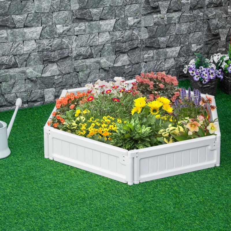 Outsunny 48" x 24" Raised Garden Bed Kit, Divisible Planting Box DIY Garden Elevated Planter for Outdoor & Indoor Backyard, Wood Imitating Grain, Easy Assembly, with 6 Stakes, White