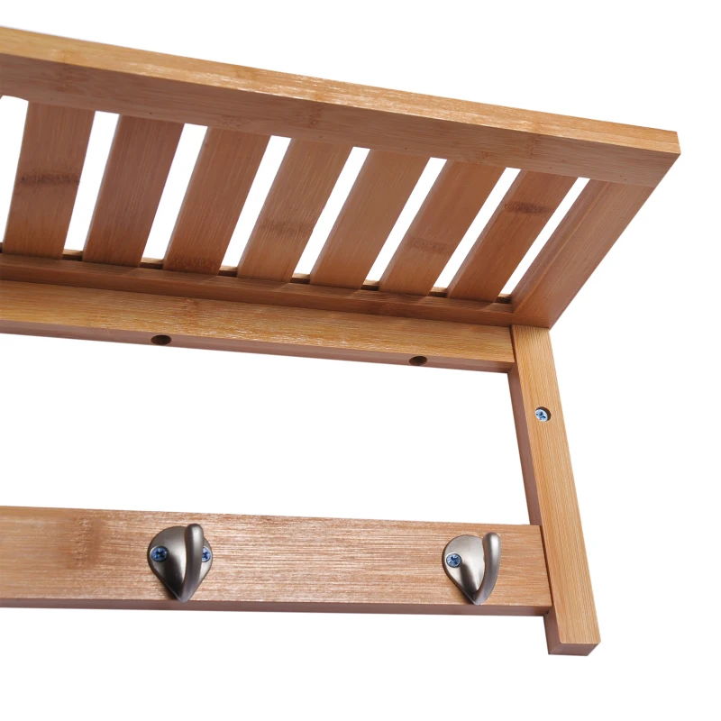 HOMCOM 20" Wall-mounted Entryway Coat Rack Bamboo Wall Shelf Organizer with 4 hooks