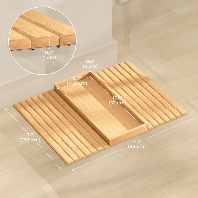 HOMCOM Bamboo Couch Arm Tray, Sofa Armrest Tray with Flexible Roll-up Design and Wide Compartment, Natural