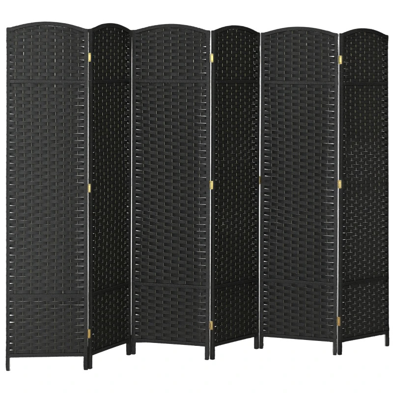 HOMCOM 5.6 Ft Tall Folding Room Divider, 6-panel Portable Privacy Screen, Hand-Woven Partition Wall Divider, Black
