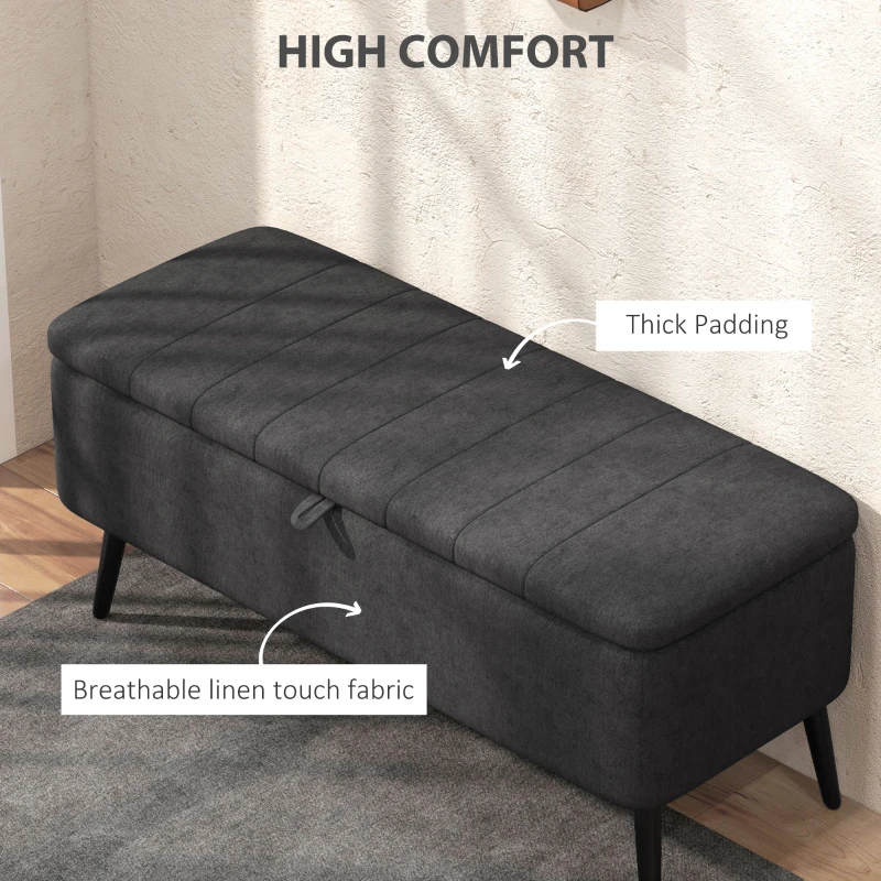 HOMCOM 40" Ottoman with Storage, Linen Upholstered Storage Ottoman Bench with Steel Legs for Living Room, Bedroom Black