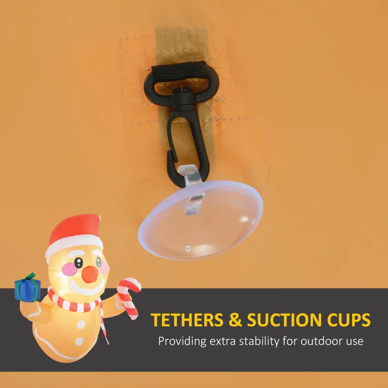 Outsunny 3.4' Inflatable Hanging Gingerbread Man Holding Gift Box & Candy Cane w/ LED Lights, Blow-Up Outdoor Display for Party