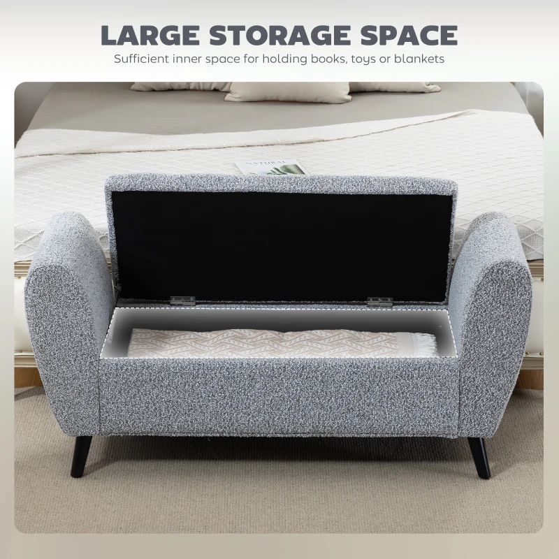 HOMCOM Upholstered Storage Bench with Arms, Modern Ottoman Bench for Bedroom, Entryway, and Living Room, Grey