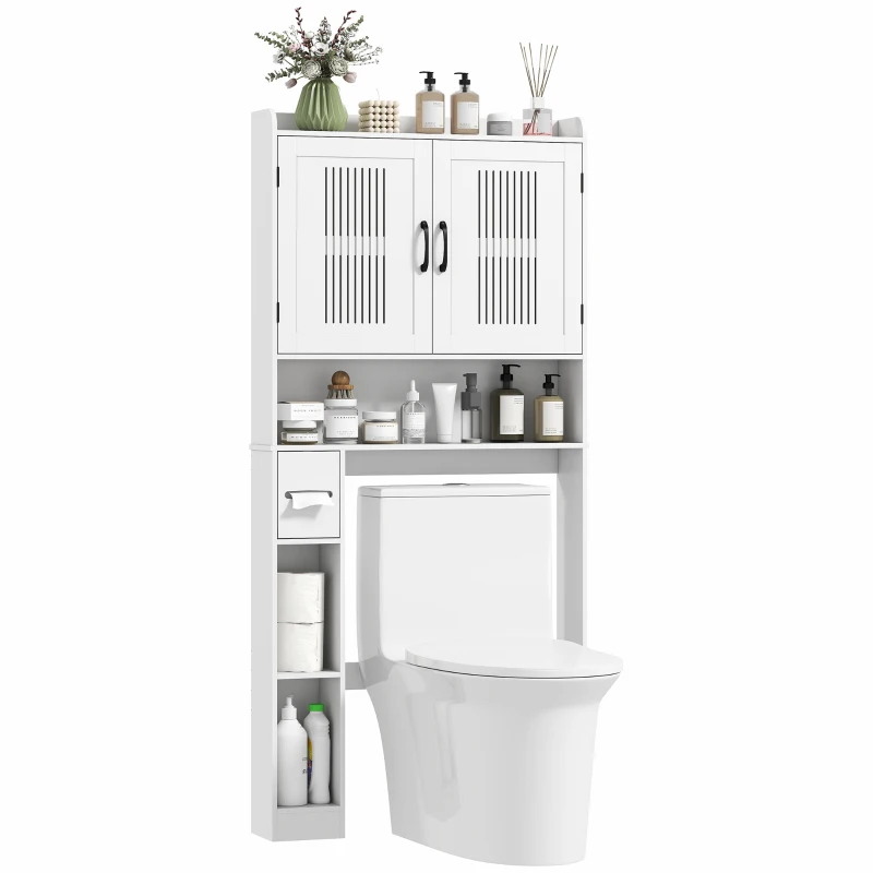 HOMCOM Over The Toilet Storage Shelf, Bathroom Organizer with Adjustable Shelf, Toilet Paper Holder for Bathroom, Laundry