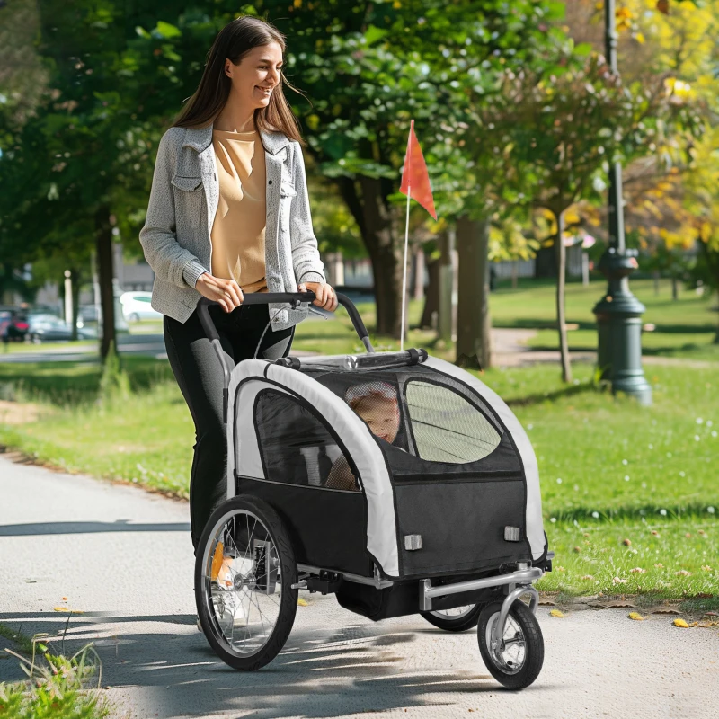Aosom 2-Seat Elite 360 Swivel Bike Trailer for Kids Bicycle Cargo Trailer with Water-Resistant Windows, Black and White