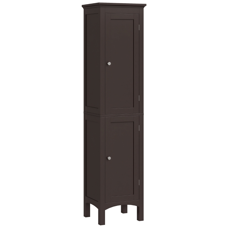 kleankin Tall Bathroom Cabinet, Freestanding Storage Organizer with Adjustable Shelves and Cupboards, 15" x 13" x 63", Dark Brown