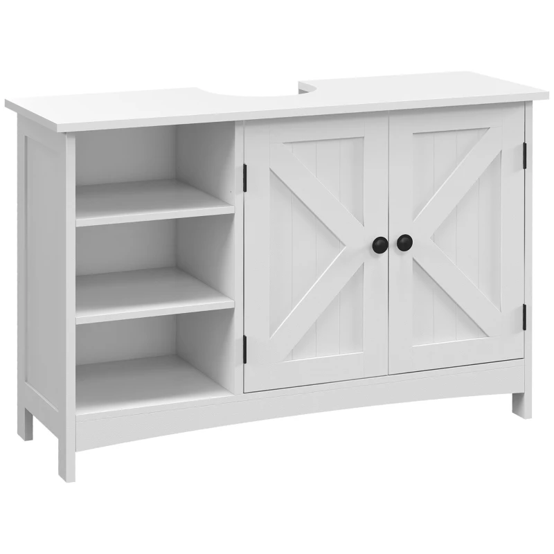 HOMCOM Bathroom Vanity Cabinet, Under Sink Storage Cabinet with Double Doors, Open and Adjustable Shelves, White