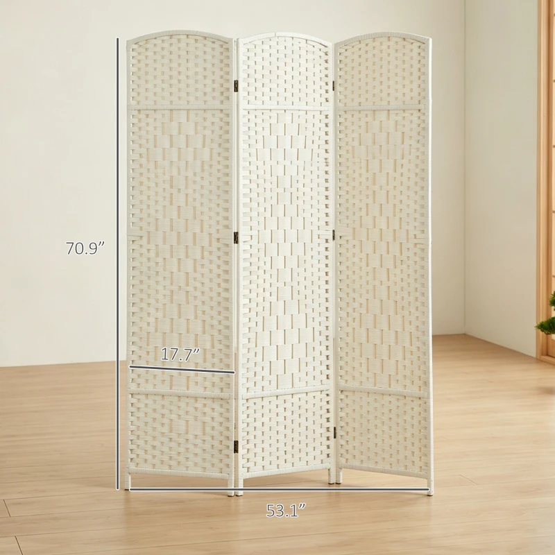 HOMCOM Folding Room Divider Screen 3 Panel 6' Tall Privacy Screen Freestanding Wood Partition for Home Office, White