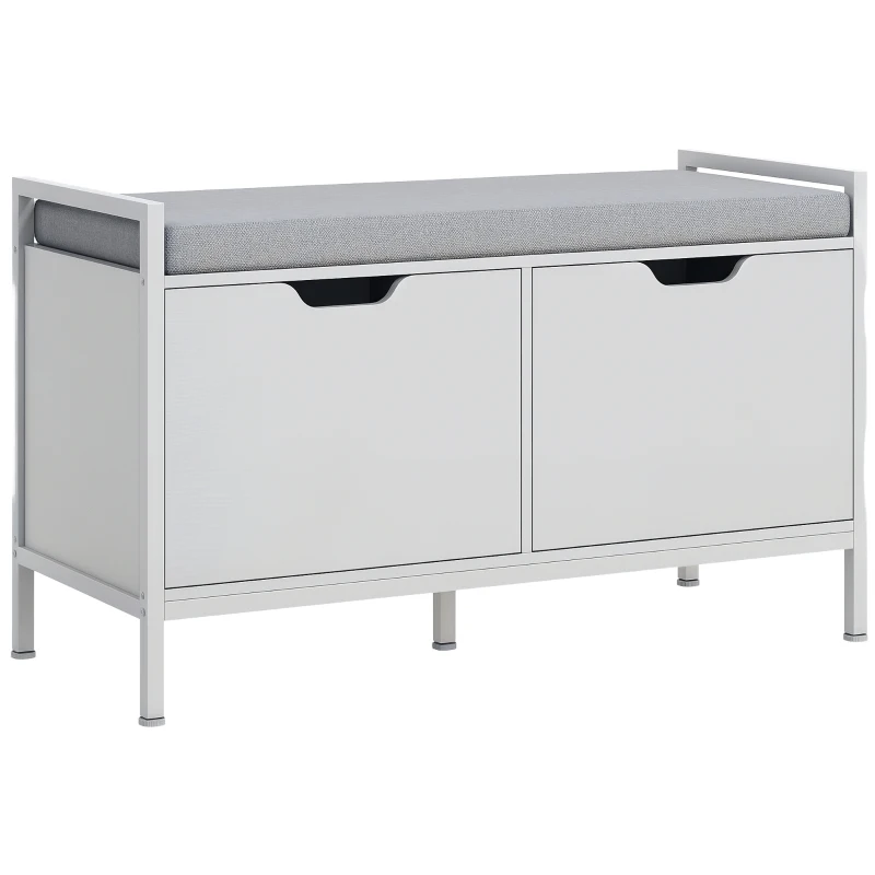 HOMCOM Shoe Storage Bench with Seat Cushion, Shoe Cabinet for Hallway, Entryway Bench, Supports 352lbs, White