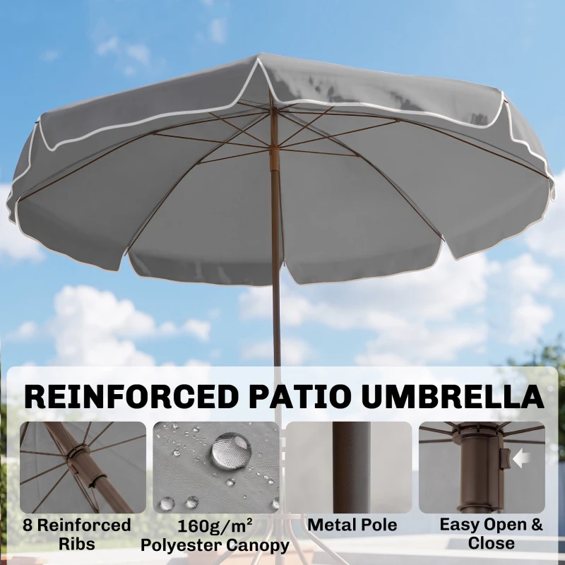 Outsunny 6 Piece Patio Dining Set for 4 with Umbrella, with 4 Folding Dining Chairs & Round Glass Table for Garden, Gray