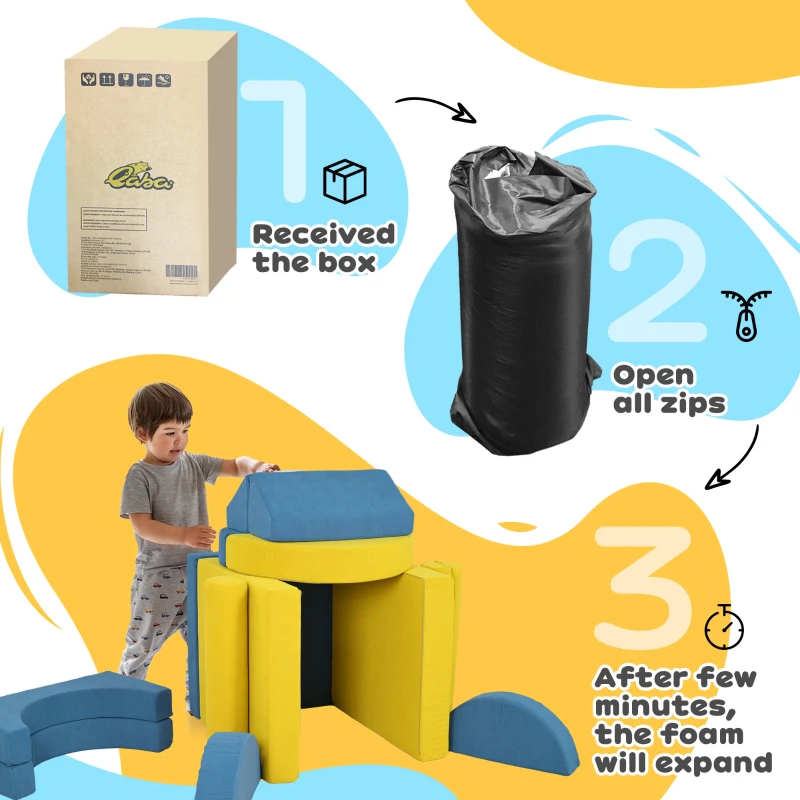 Qaba 14 Pieces Foam Climbing Blocks for Toddlers, Indoor Climb and Crawl Activity Play Set, Yellow