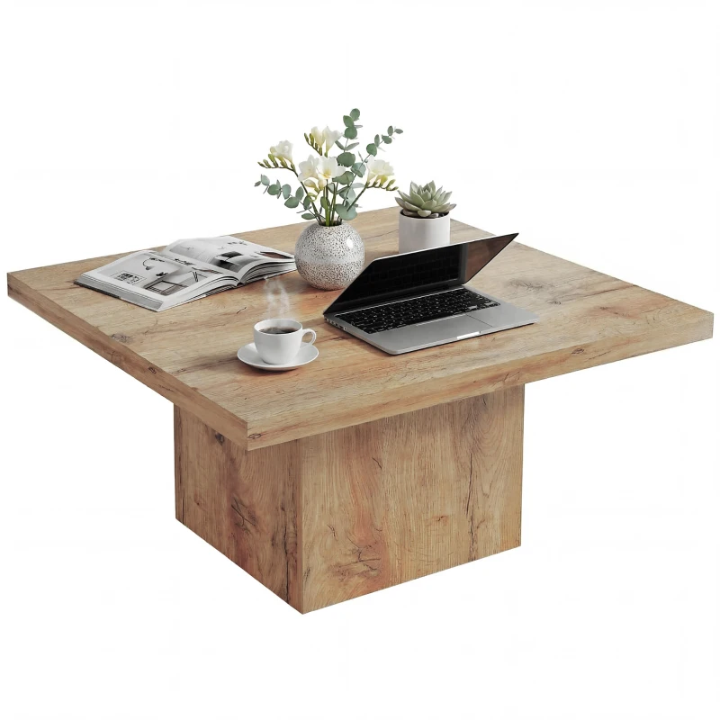 HOMCOM Square Coffee Table, Center Table with 1.6" Thick Tabletop, Light Brown