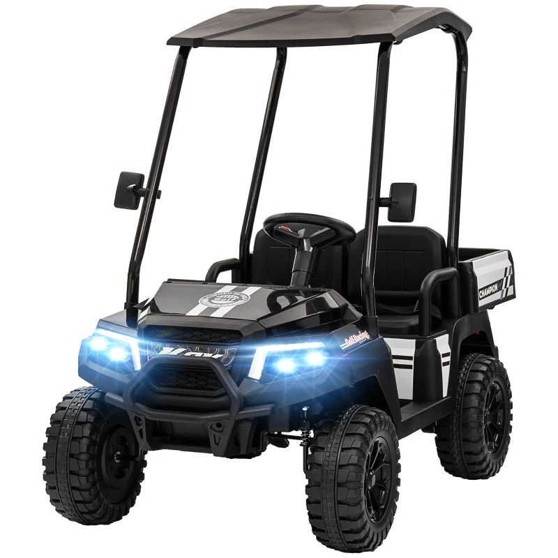 Qaba 24V 2 Seater Electric Car for Kids w/ Remote Control, 4 Wheels Spring Suspension, Soft Start, Storage, Sunshade, Black