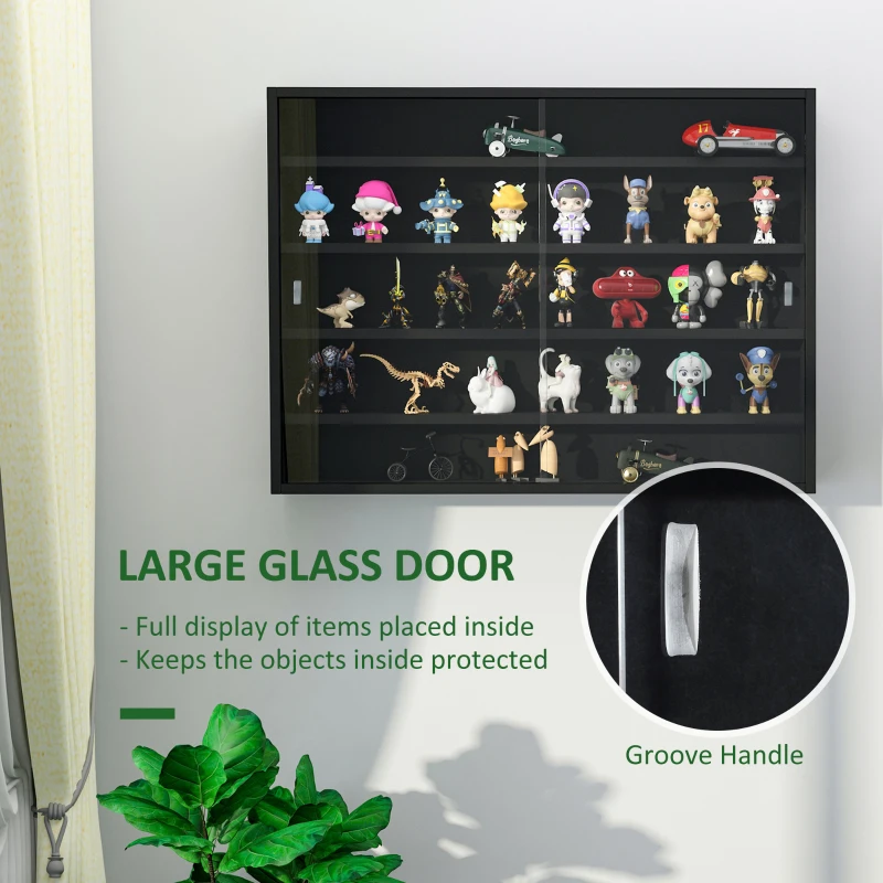 HOMCOM 5-Tier Display Cabinet, Shot Glass Display Case, Glass Curio Cabinet with 2 Glass Doors and 4 Adjustable Shelves, Black