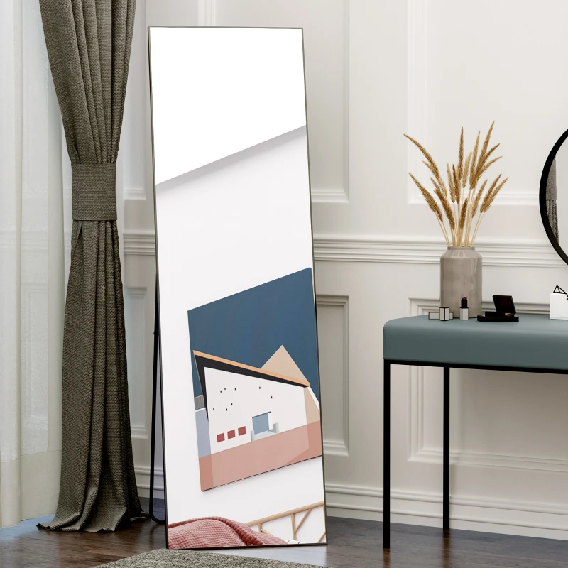 HOMCOM Full Length Glass Mirror, Freestanding or Wall Mounted Dress Mirror for Bedroom, Living Room, Bathroom, 19.75" x 63.5", Black