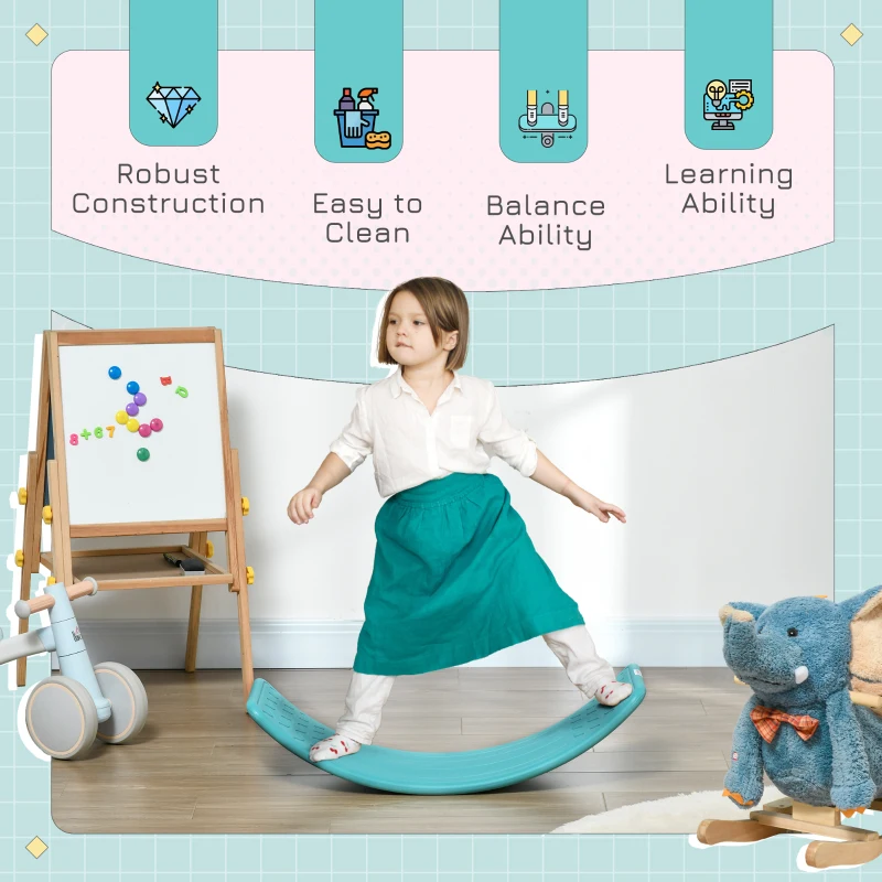 Qaba 32.3" Balance Board, Wobble Board for Kids & Toddlers, Montessori Waldorf Toy for Ages 3-6 Years Old, Blue