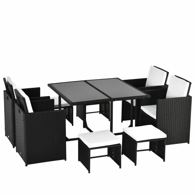 Outsunny 9 Pieces Patio Wicker Dining Set, PE Rattan Garden Sectional Sofa Outdoor Space-Saving Furniture Sets, White