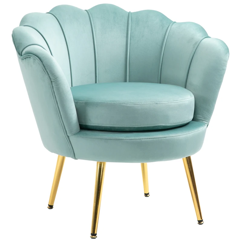 HOMCOM Modern Accent Chair, Velvet-Touch Fabric Leisure Club Chair with Gold Metal Legs for Bedroom, Green