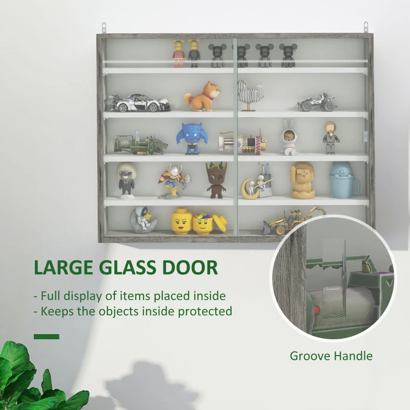 HOMCOM 5-Tier Display Cabinet, Shot Glass Display Case, Glass Curio Cabinet with 2 Glass Doors and 4 Adjustable Shelves, White