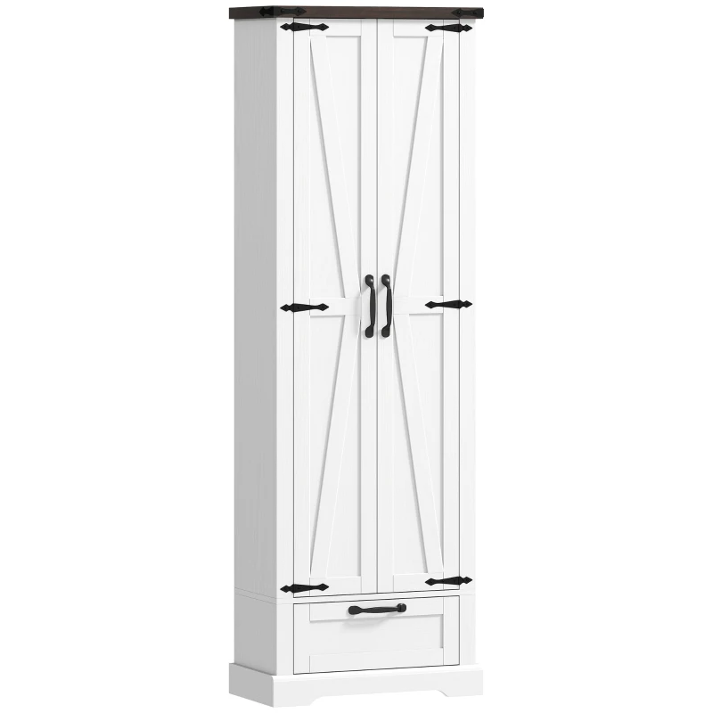 HOMCOM 71" Pantry Cabinet, Kitchen Storage Cabinet with Adjustable Shelves, Barn Doors and Drawer for Dining Room, White