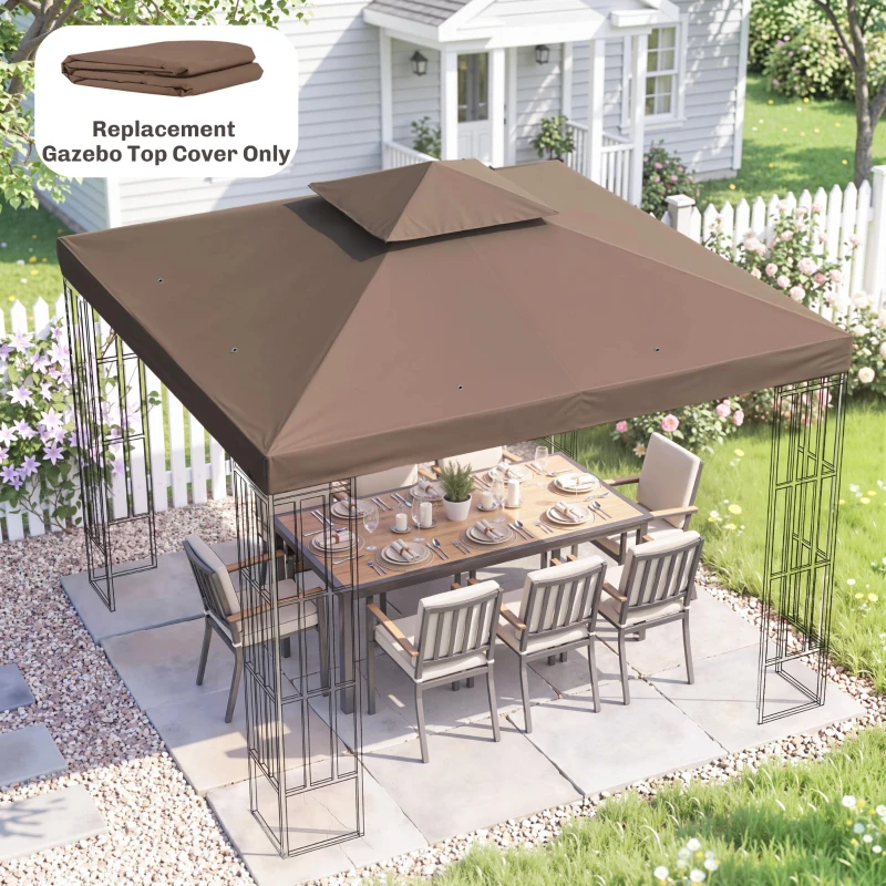 Outsunny 10' x 10' Square 2-Tier Gazebo Canopy Replacement Top Outdoor Garden Sun Shade Cover, Replacement Top Only, Coffee