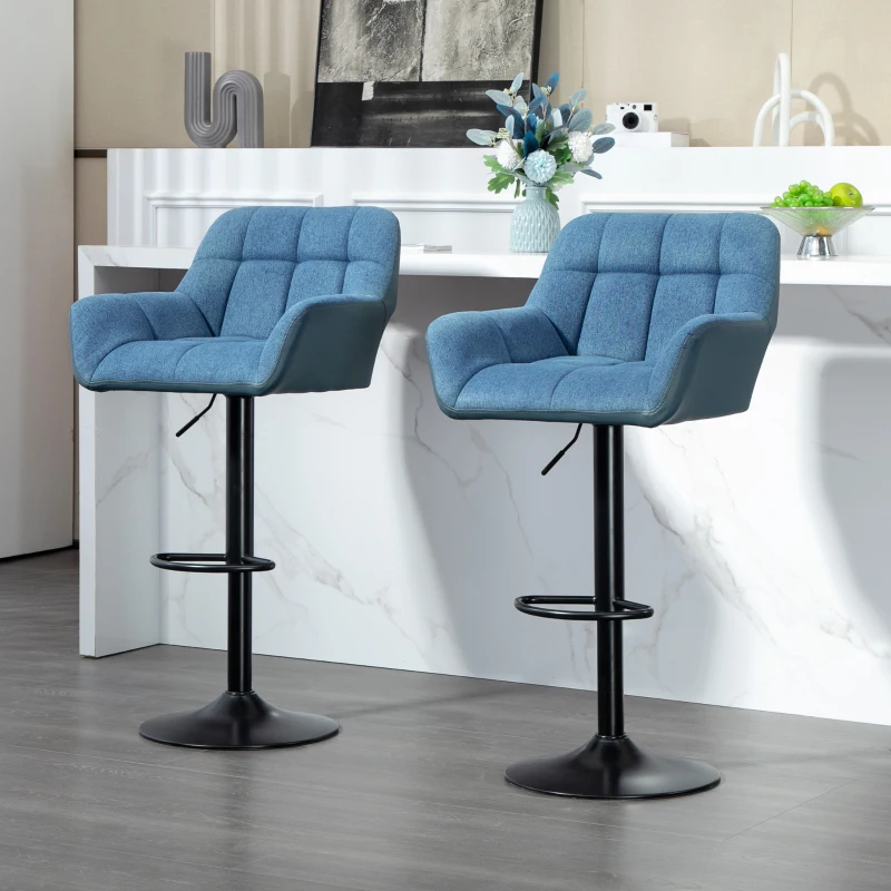 HOMCOM Swivel Barstools Set of 2 Adjustable Bar Stools with Footrest Armrests and PU Leather Back for Dining Room Dark Blue
