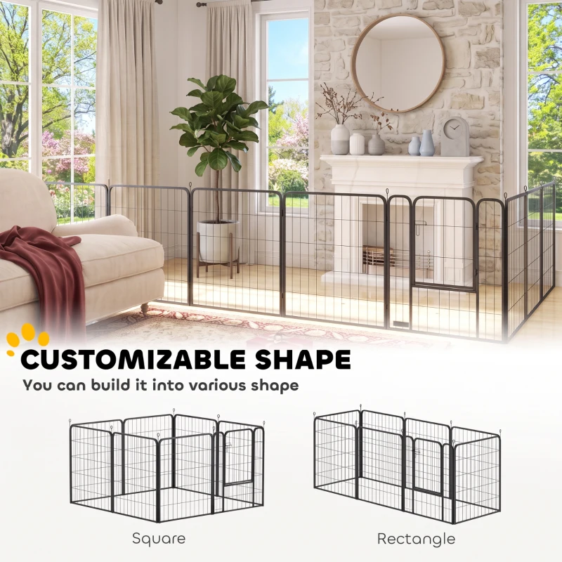 PawHut Large Dog Playpen Indoor Outdoor Foldable Pet Pen with Lockable Door and Ground Stakes for Large Dogs, Black