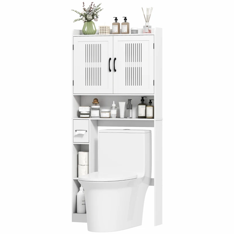HOMCOM Over The Toilet Storage Shelf, Bathroom Organizer with Adjustable Shelf, Toilet Paper Holder for Bathroom, Laundry