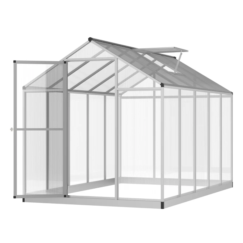 Outsunny 10' L x 6' W Walk-In Polycarbonate Greenhouse with Roof Vent for Ventilation & Rain Gutter for Winter