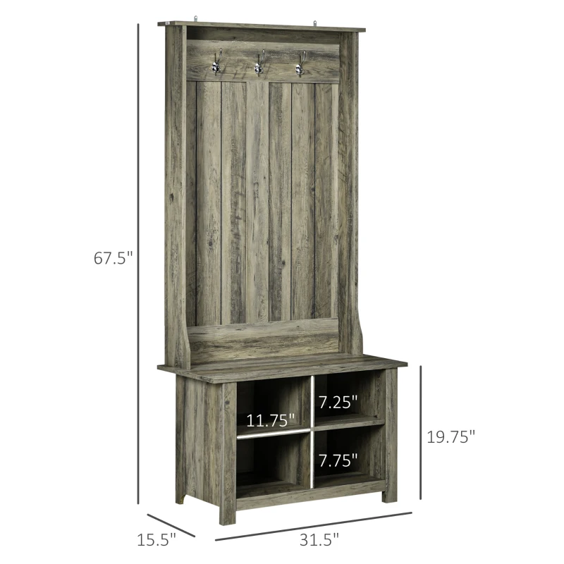 HOMCOM Hall Tree with Shoe Storage Bench Entryway Bench for Living Room, Grey