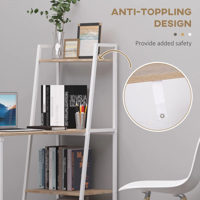 HOMCOM Computer Desk with Storage Sheves and Foldable Tabletop, Writing Desk for Home Office and Study, White, Natural