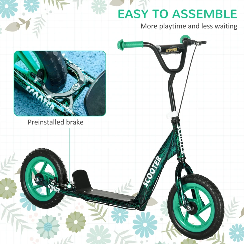 Qaba Kids Scooter with Adjustable Handlebar, Kids Kick Scooter with Non-slip Footplate, Rear Brake, 12" EVA Wheels, Green